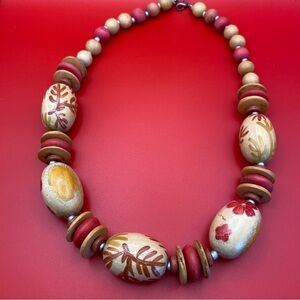Vintage 80’s Hand Painted Wooden Beaded Necklace